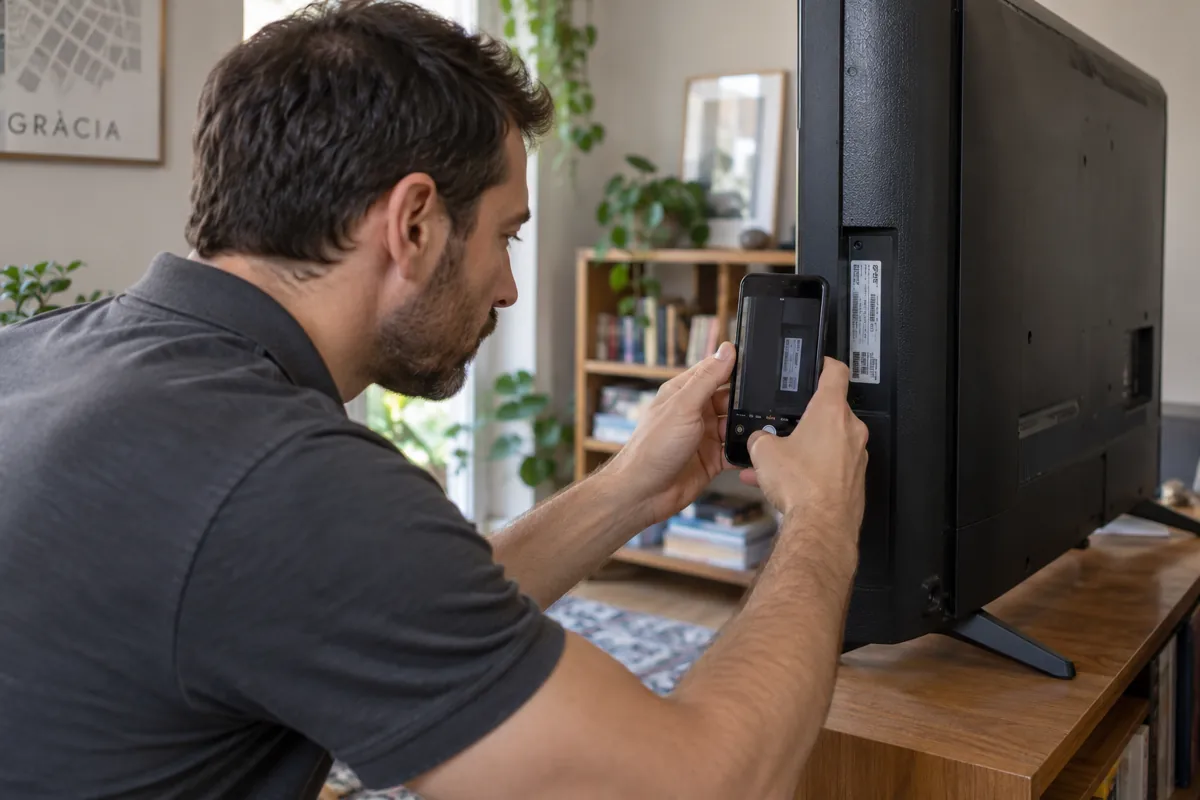 Fotografía de la etiqueta del modelo sin desmontar el televisor