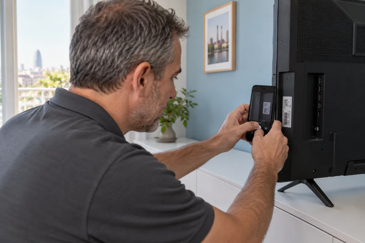 Fotografía de la etiqueta del modelo sin desmontar el televisor