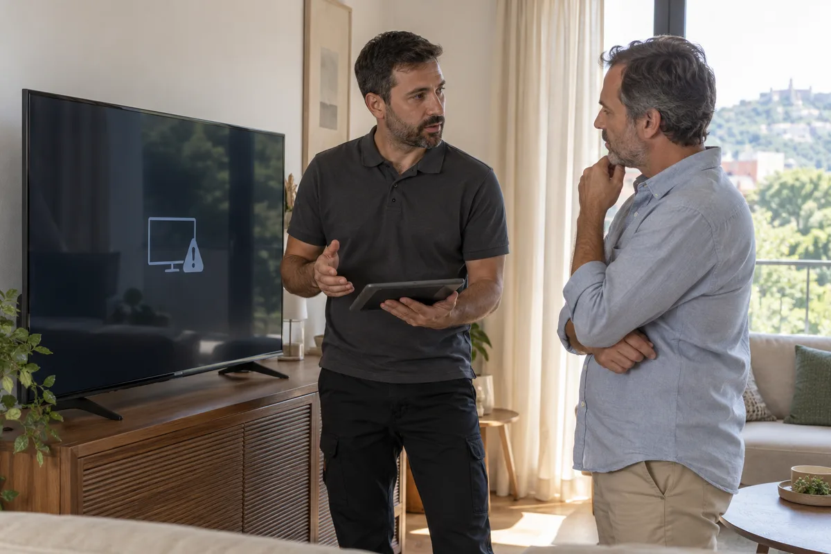 Conexiones exteriores de un televisor con su carcasa cerrada