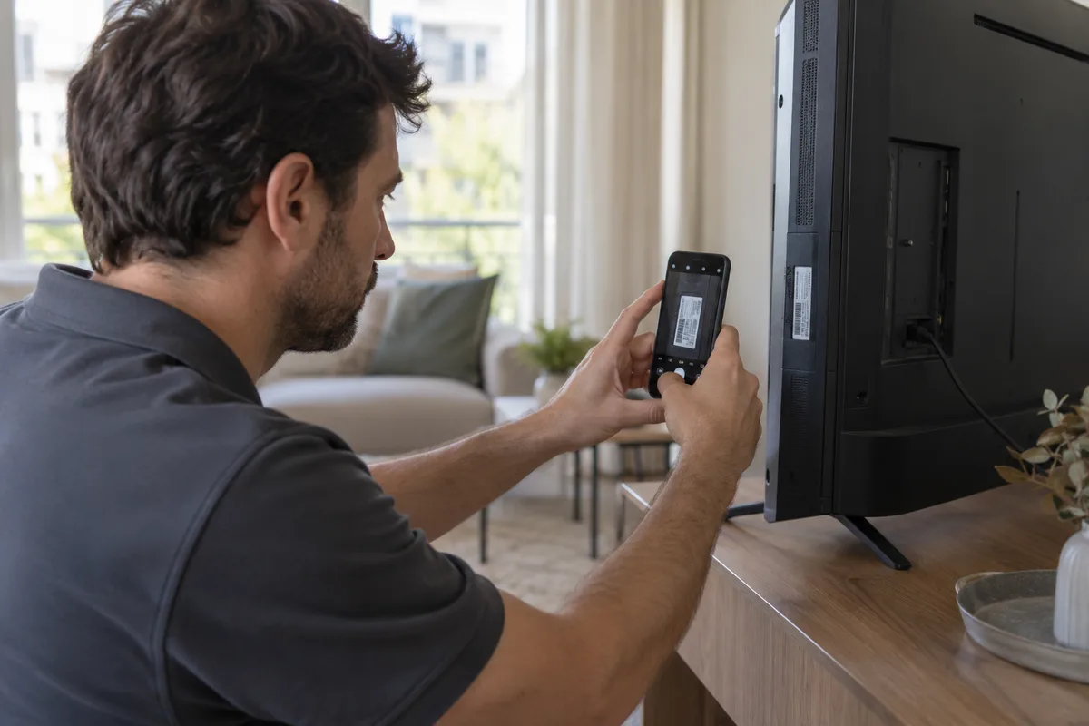 Televisor con pantalla negra y mando a distancia