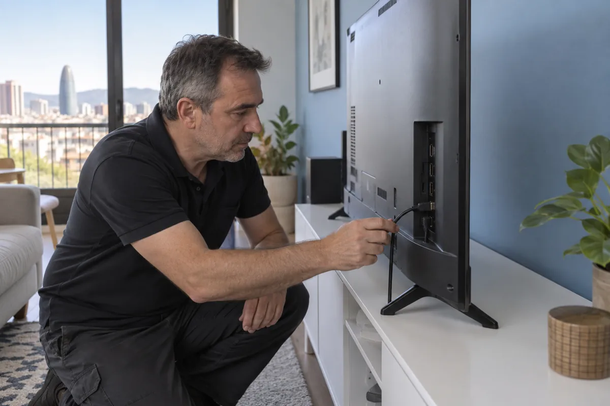 Conexiones exteriores de un televisor con su carcasa cerrada