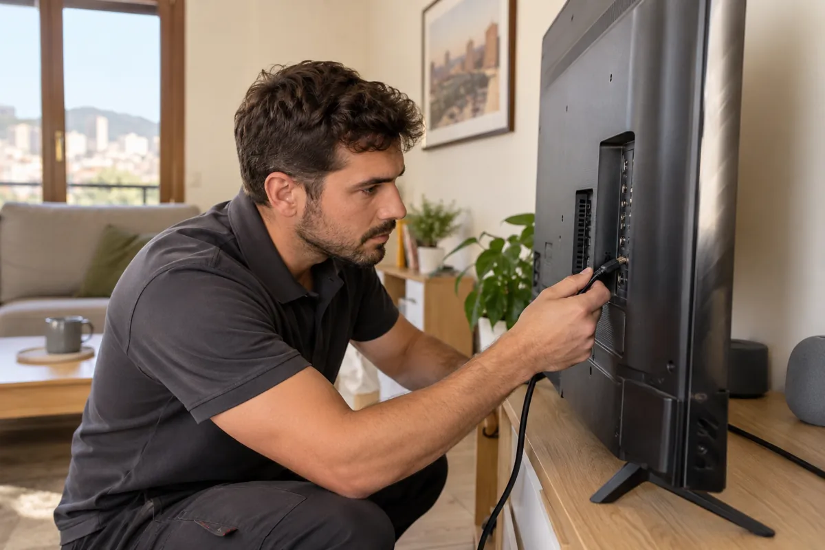 Conexiones exteriores de un televisor con su carcasa cerrada